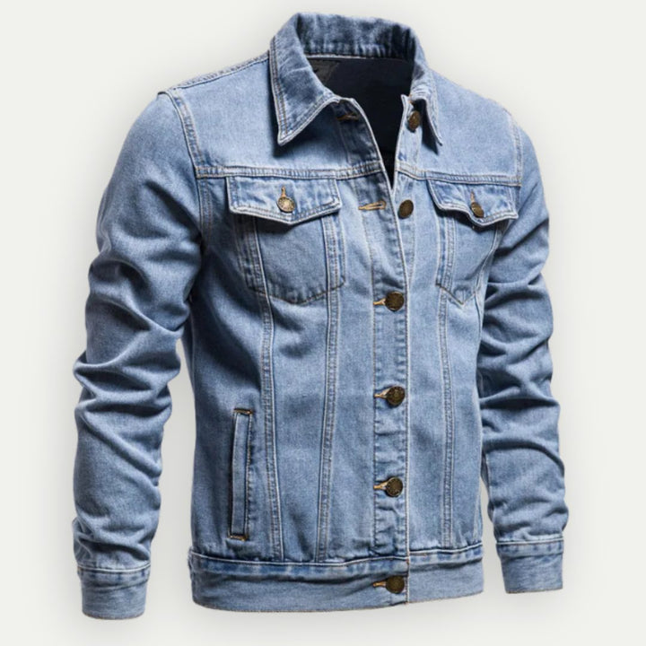 Denim Jacket with Stand-Up Collar for Men