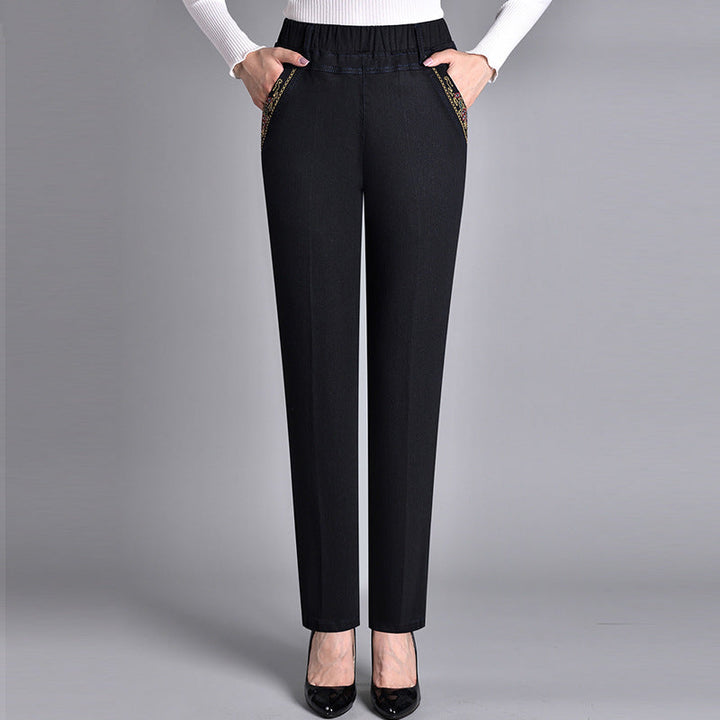 HARPER – HIGH-WAIST ELASTIC DENIM TROUSERS
