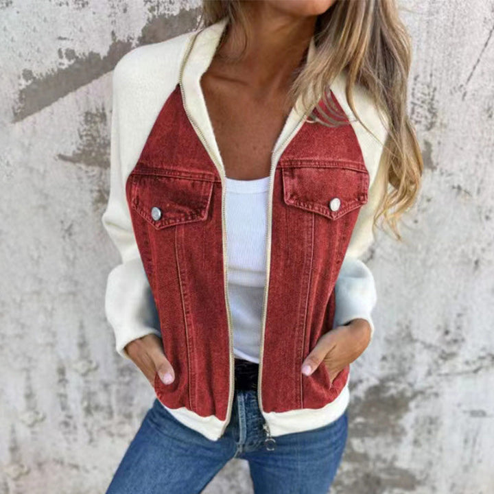 Women's Zip Denim Style Jacket – Comfortable Patchwork Casual Jacket