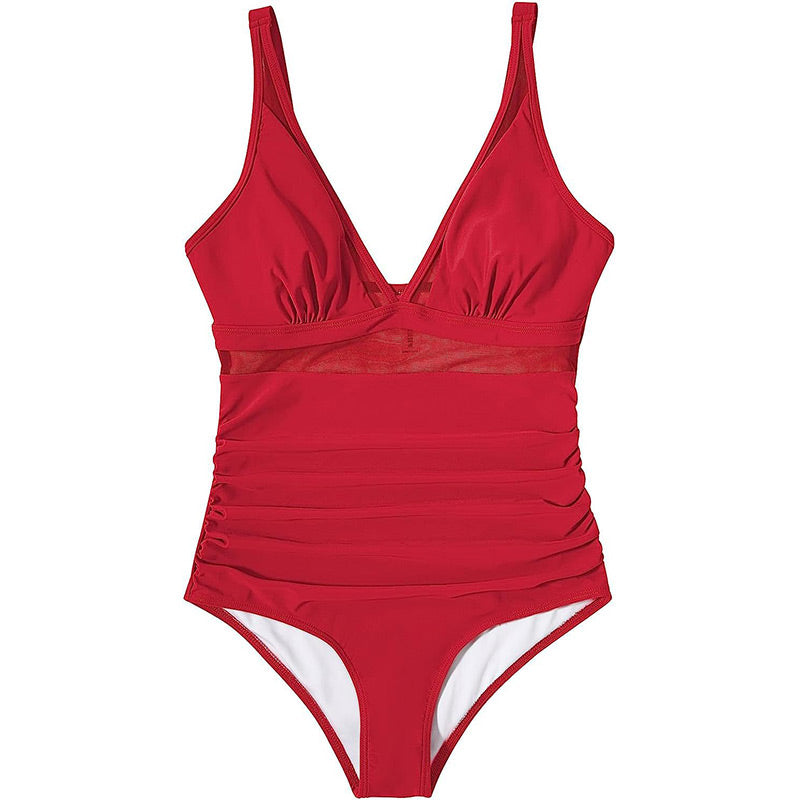 Women's One-Piece Swimsuit with Transparent Mesh High Waist Beach