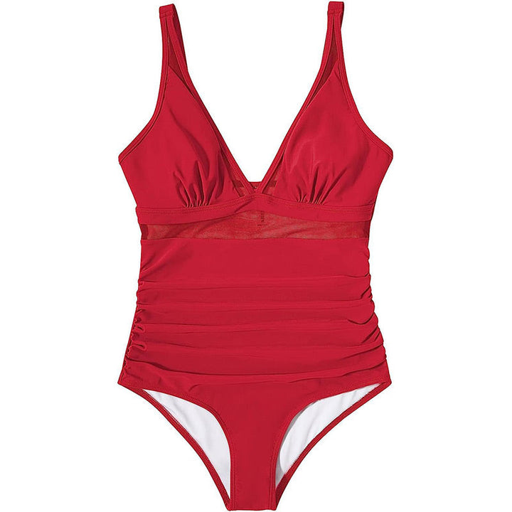 Women's One-Piece Swimsuit with Transparent Mesh High Waist Beach