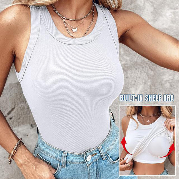Women's Ribbed Tank Top with Integrated Support and Sculpting Fit