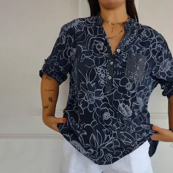 ISA I FLORAL BLOUSE WITH V-NECK