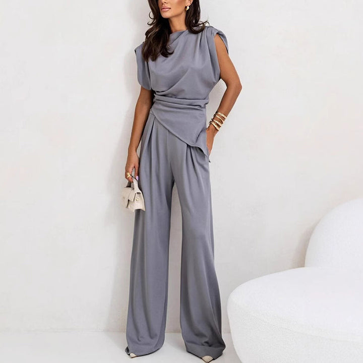 Women's Draped Top & Wide-Leg Trousers Two-Piece Set