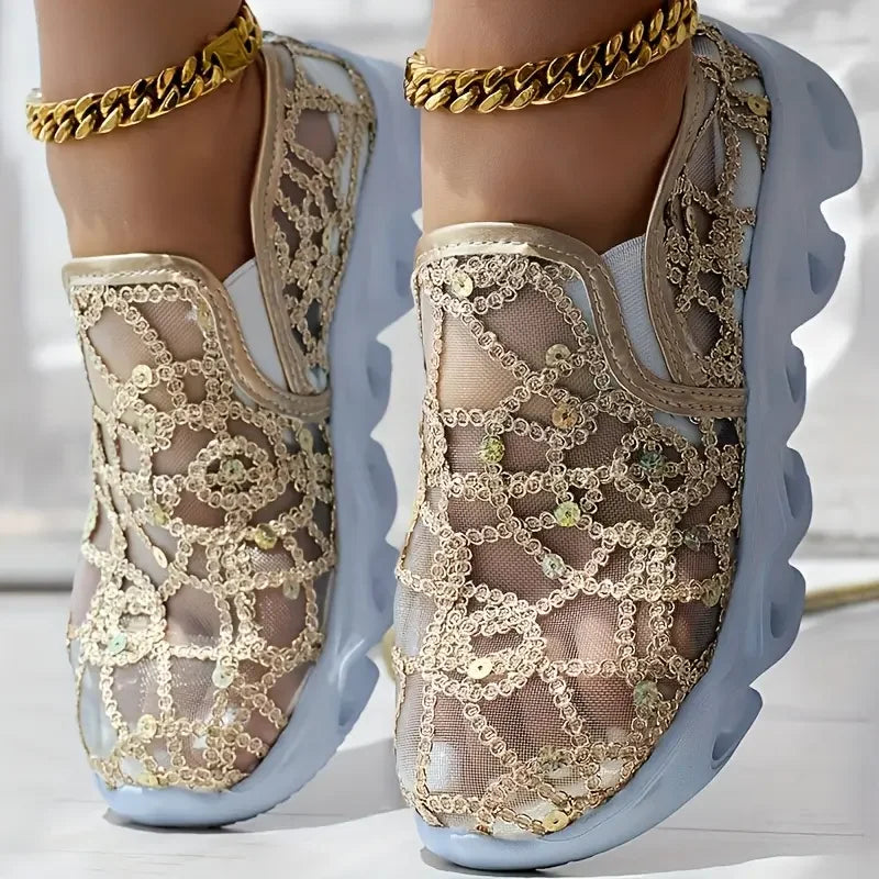 Ladies Embroidered Lace Mesh Sneakers EB EB