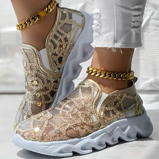 Ladies Embroidered Lace Mesh Sneakers EB EB