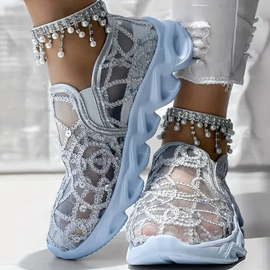 Ladies Embroidered Lace Mesh Sneakers EB EB