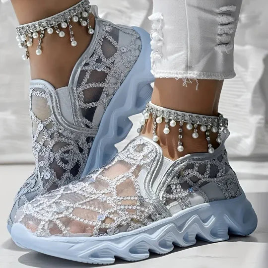 Ladies Embroidered Lace Mesh Sneakers EB EB