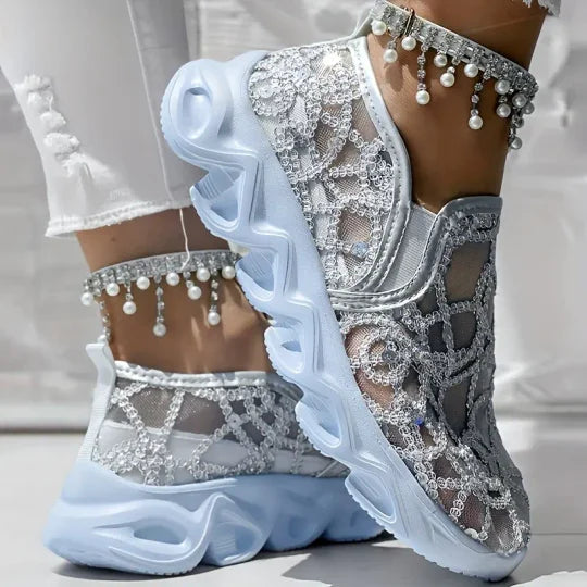 Ladies Embroidered Lace Mesh Sneakers EB EB