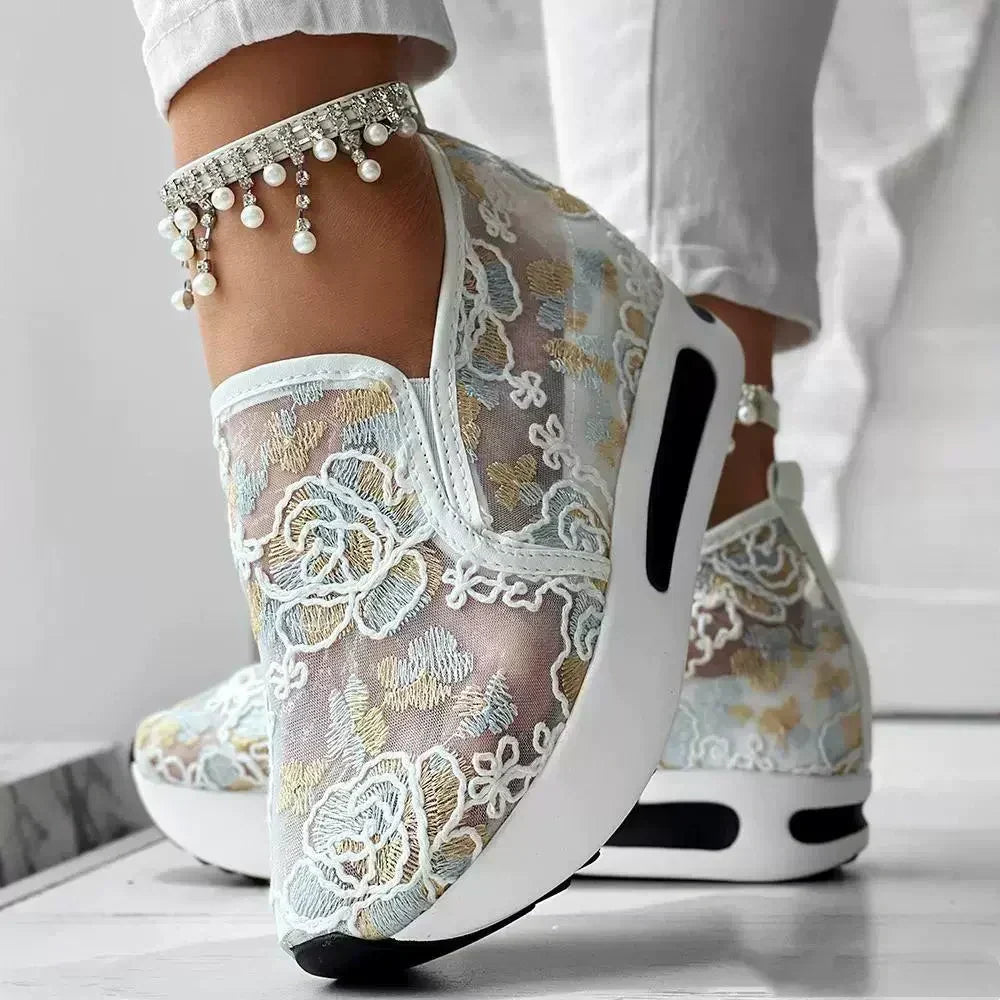 Ladies Embroidered Lace Mesh Sneakers EB EB