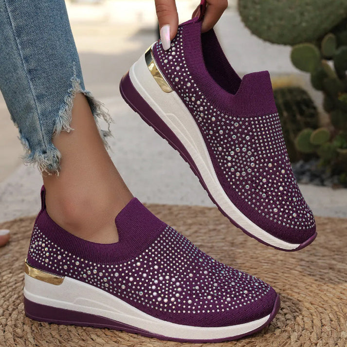 Women's Ballet Flats with Rhinestones and Wedge Sole