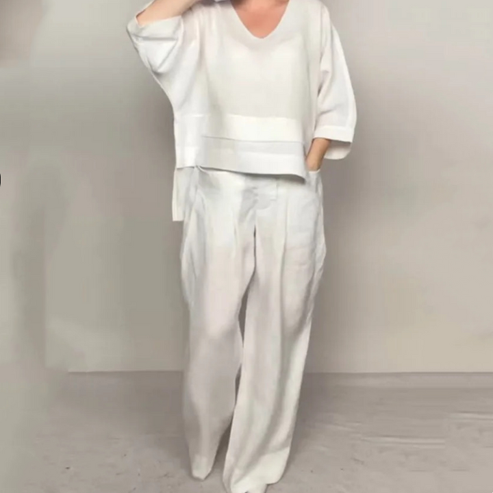 Louna Elegant Cotton And Linen Two Piece Suit - Elena Harper