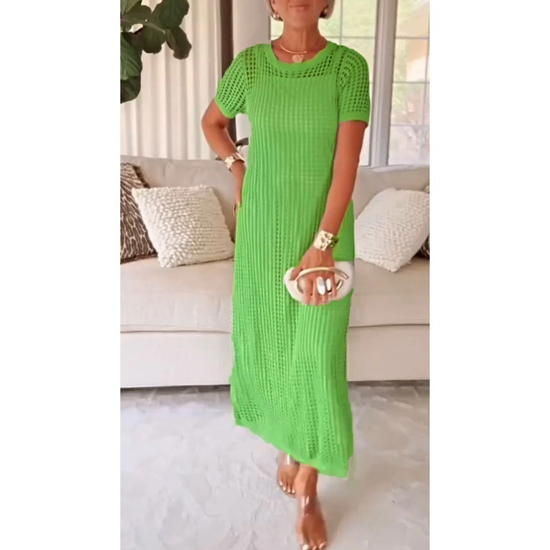 Women's Cut-Out Knit Maxi Dress Set Long Dress with Inner Layer, view 5 - Elena Harper