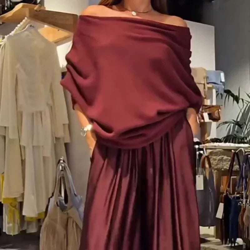 Alba Elegant ensemble with a Bardot neckline design - Elena Harper