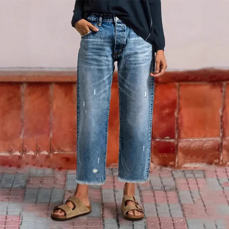 Aberjean Retro Cropped Straight Jeans - Elena Harper