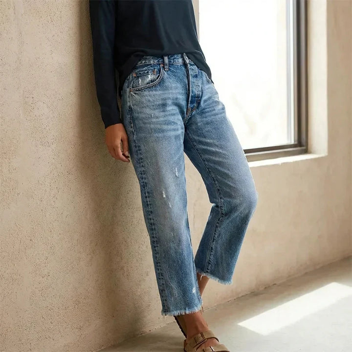 Aberjean Retro Cropped Straight Jeans - Elena Harper