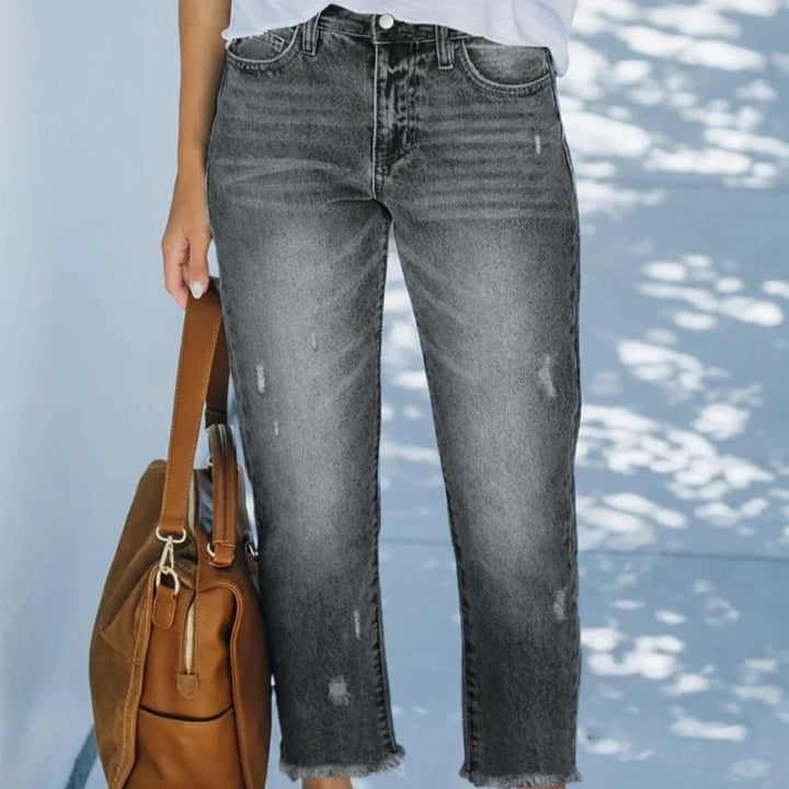 Aberjean Retro Cropped Straight Jeans - Elena Harper