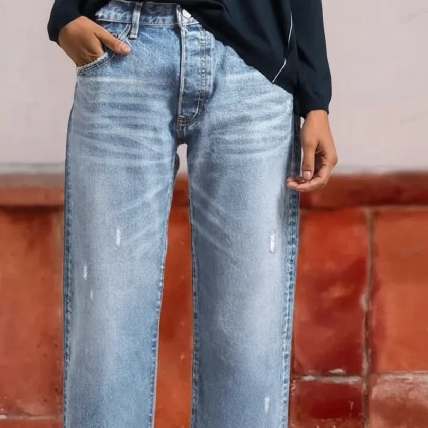 Aberjean Retro Cropped Straight Jeans - Elena Harper