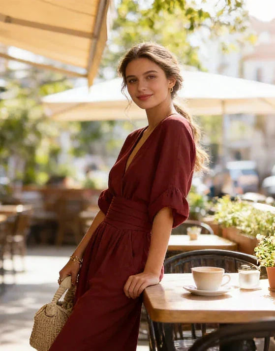COMBINATION WITH V-NECK AND WIDE LEGS FOR WOMEN