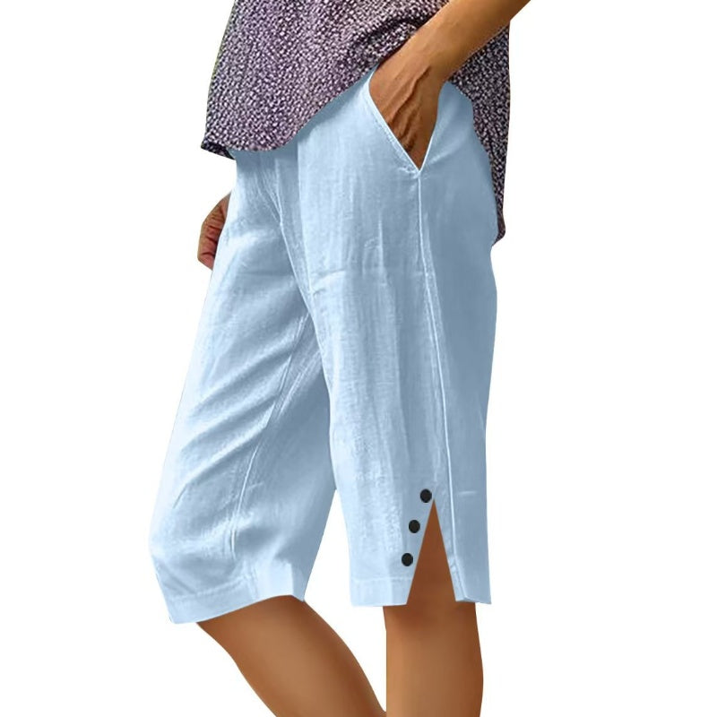 Solid Color Women's Capri Pants with Side Pockets