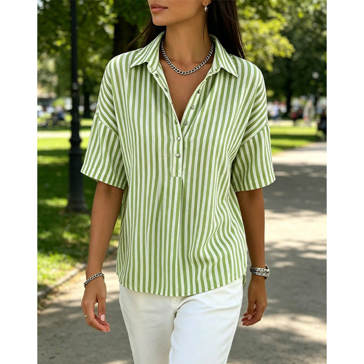 Alicia Soft-Touch Striped V-Neck Top - Elena Harper