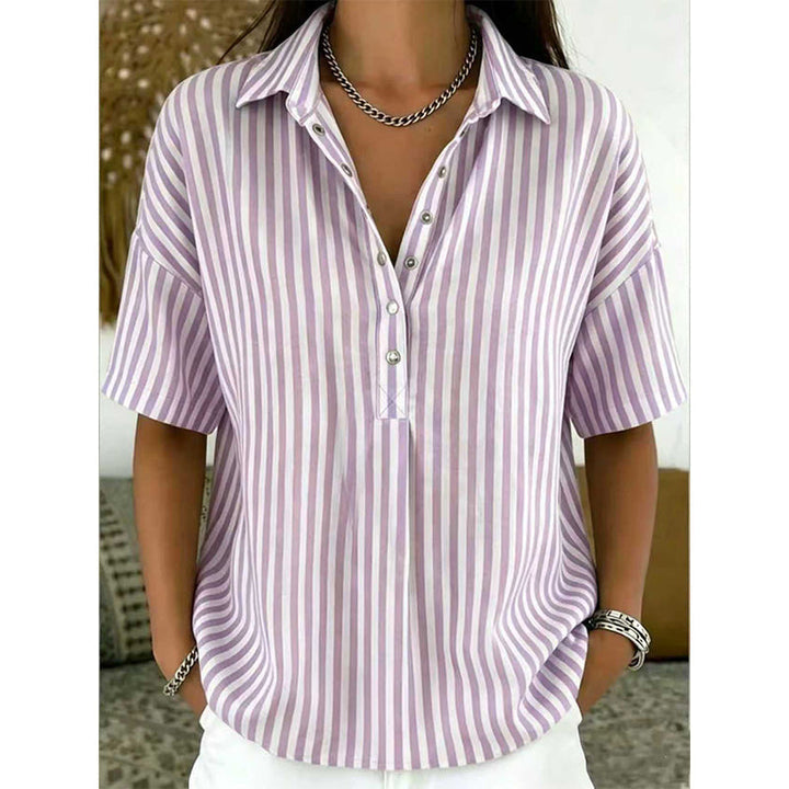 Alicia Soft-Touch Striped V-Neck Top - Elena Harper