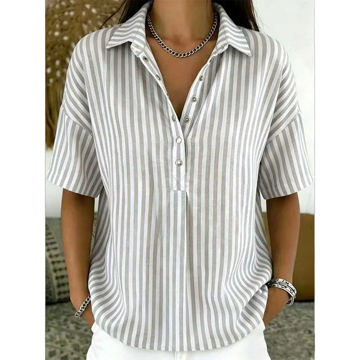 Alicia Soft-Touch Striped V-Neck Top - Elena Harper