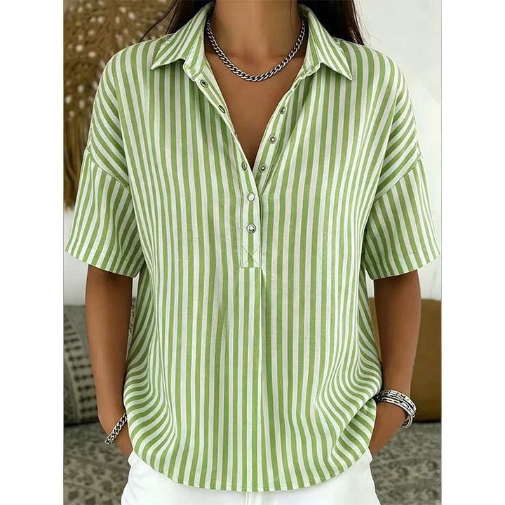 Alicia Soft-Touch Striped V-Neck Top - Elena Harper
