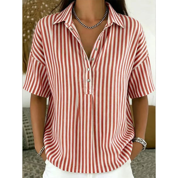 Alicia Soft-Touch Striped V-Neck Top - Elena Harper