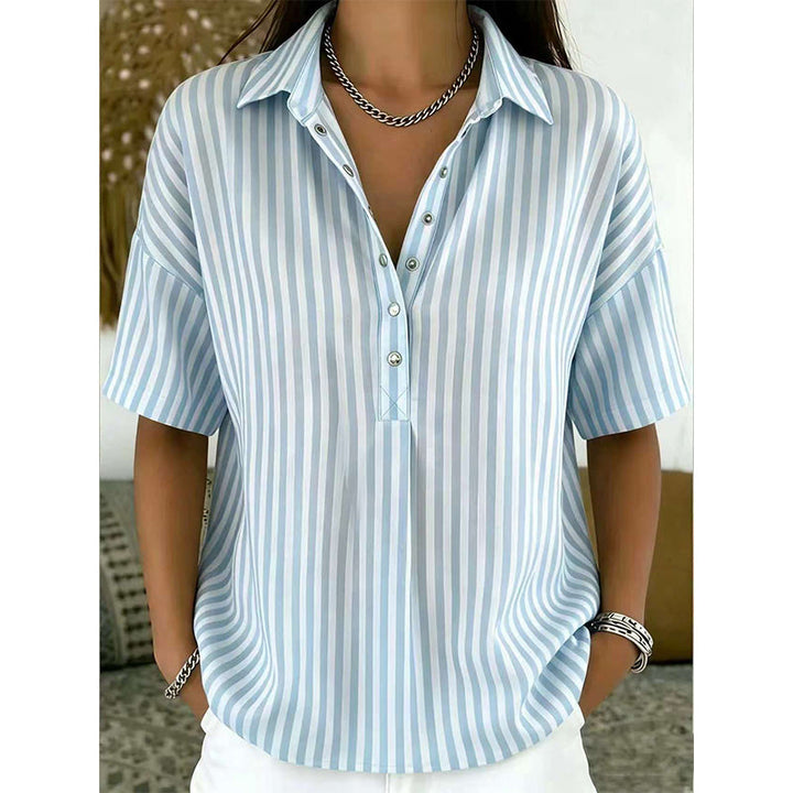 Alicia Soft-Touch Striped V-Neck Top - Elena Harper