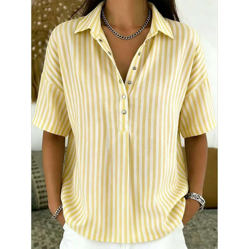 Alicia Soft-Touch Striped V-Neck Top - Elena Harper