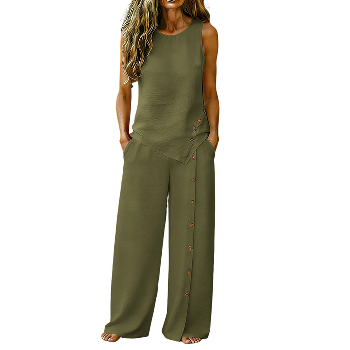 Amanda Breathable Sleeveless Top & Wide-Leg Trousers Set - Elena Harper