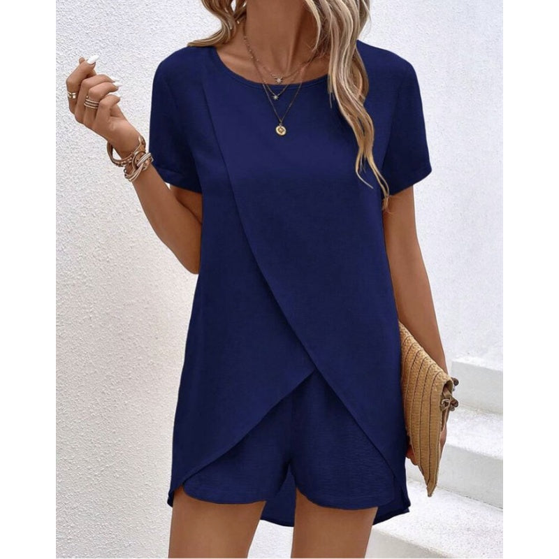Women's set with asymmetrical top and matching shorts