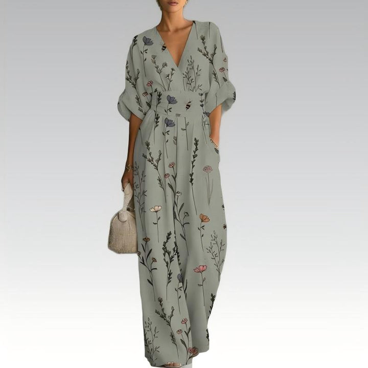 Floral Women's Jumpsuit with V-Neck and Defined Waist