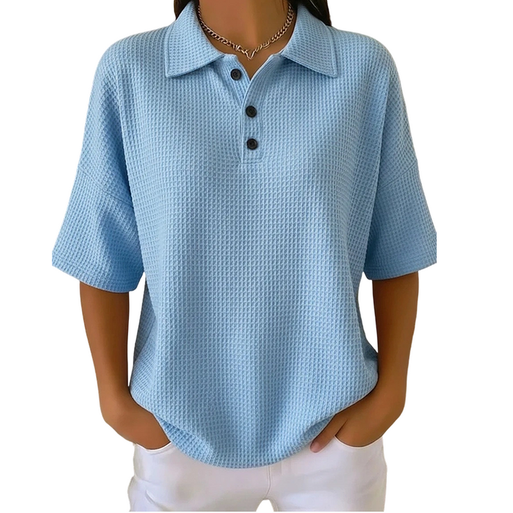 Women's Textured Polo with Classic Collar and Buttons
