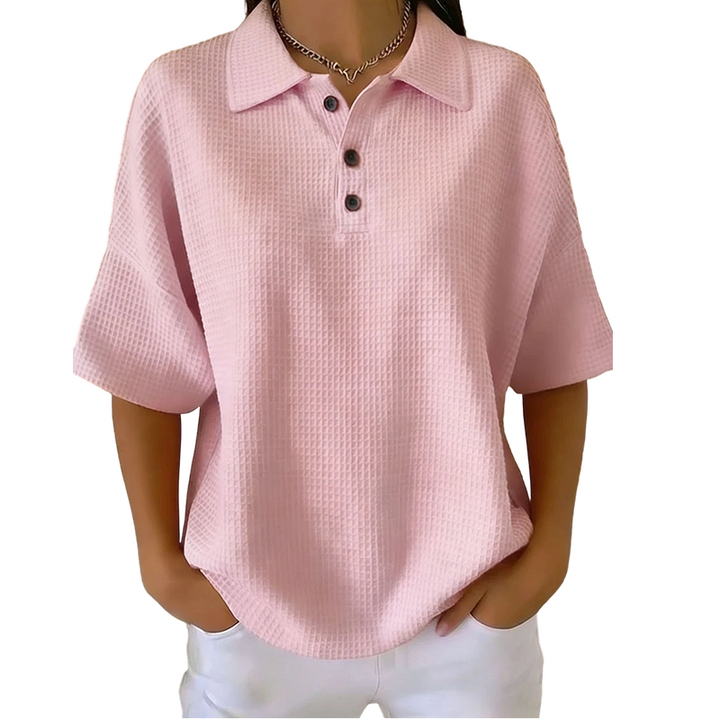 Women's Textured Polo with Classic Collar and Buttons