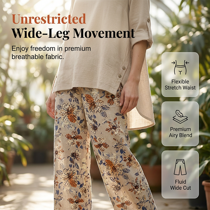 Two-Piece Women's Cotton Linen Set with Floral Pants
