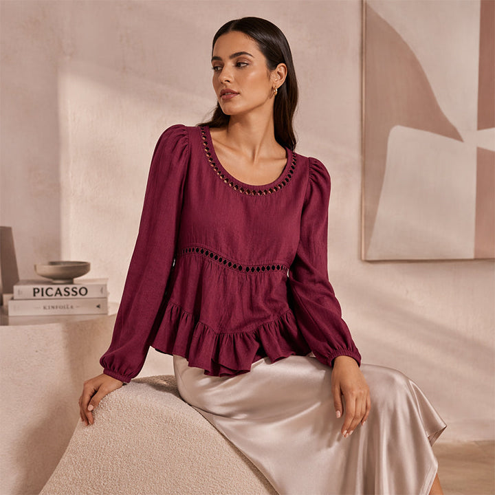 Women’s Blouse with Puff Sleeves and Ruffles
