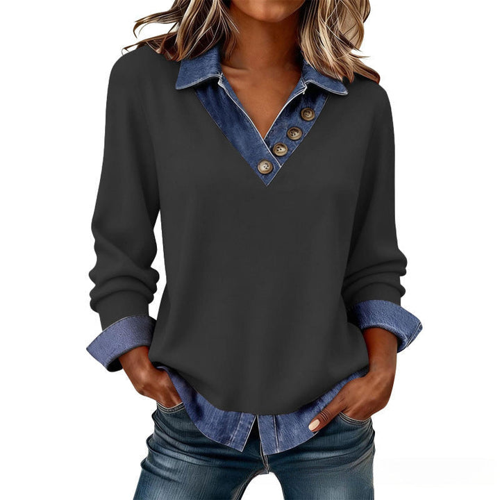 Women's Layered Effect Shirt with Denim Collar