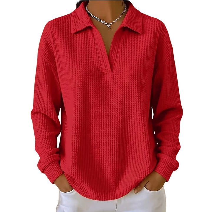 Women's Waffle Textured Long Sleeve V-Neck Top