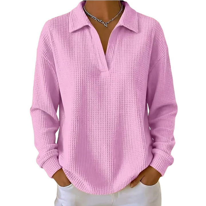 Women's Waffle Textured Long Sleeve V-Neck Top