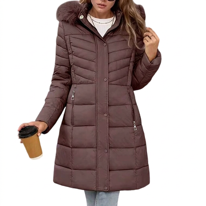 Chevronwarm Longline Puffer Coat With Fur Hood - Elena Harper