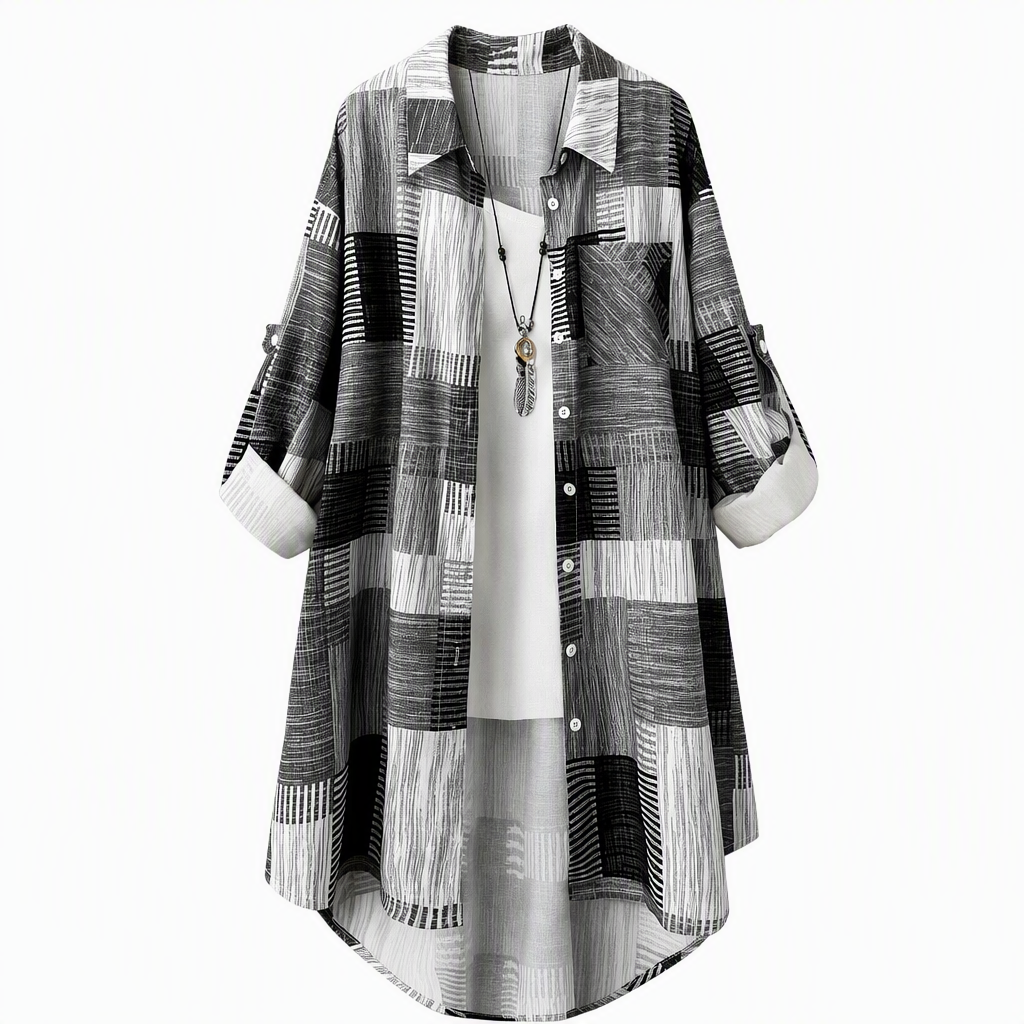 Women's Patchwork Plaid Shirt with Loose Fit