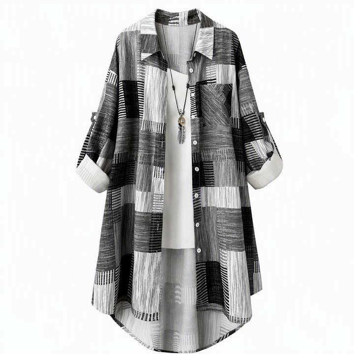 Women's Patchwork Plaid Shirt with Loose Fit