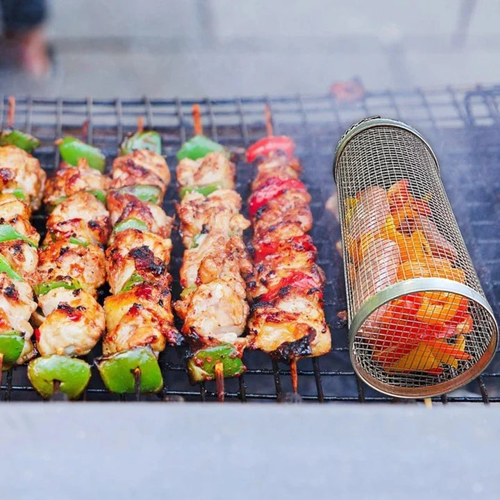 Stainless Steel BBQ Grill Rolling Basket - Easy Grilling