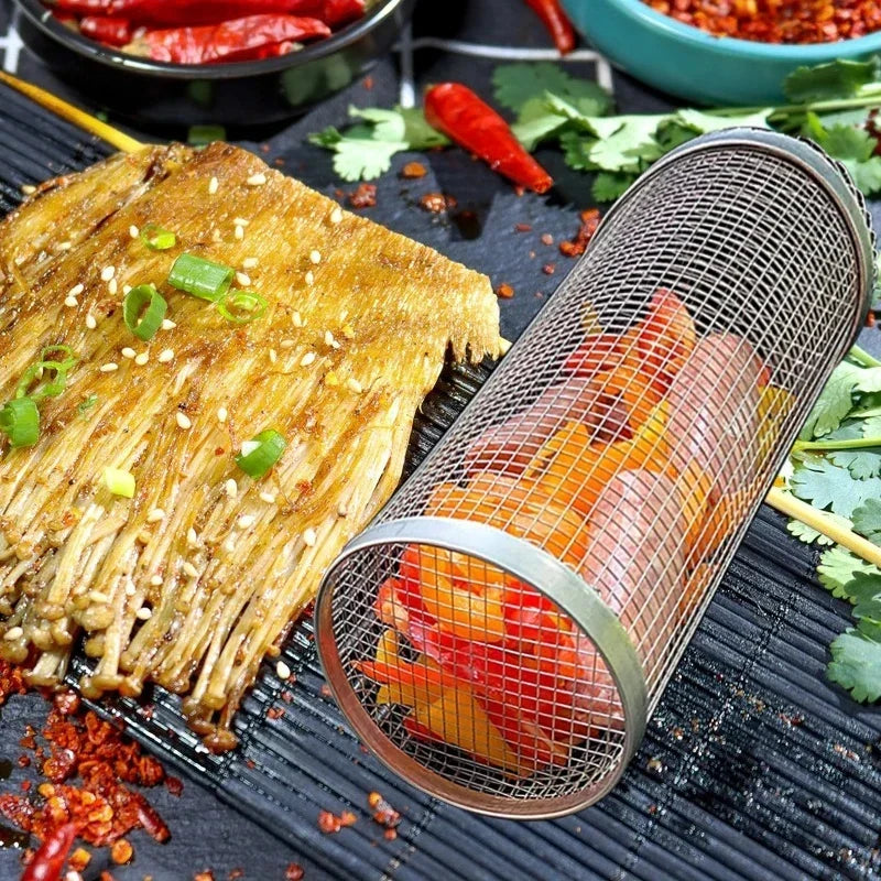 Stainless Steel BBQ Grill Rolling Basket - Easy Grilling