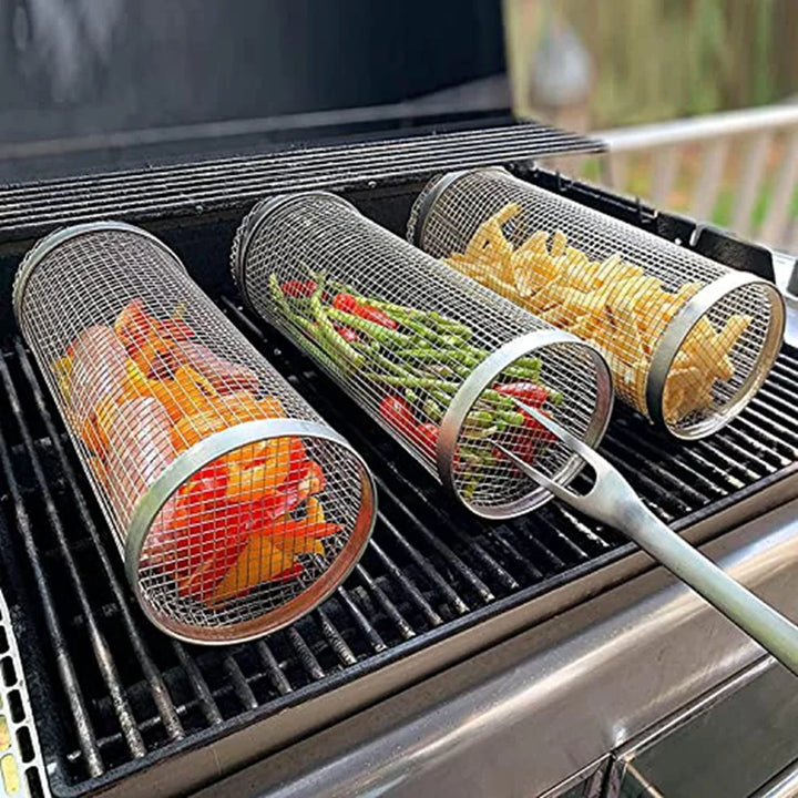 Stainless Steel BBQ Grill Rolling Basket - Easy Grilling