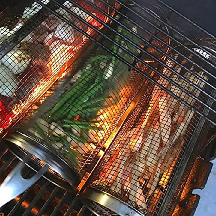 Stainless Steel BBQ Grill Rolling Basket - Easy Grilling
