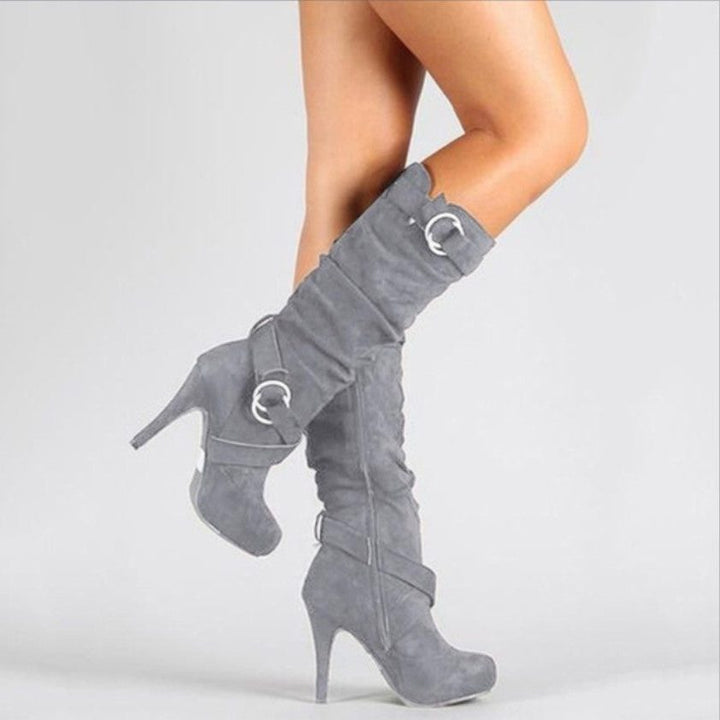 Suede Stiletto Boots with Adjustable Buckles for Women