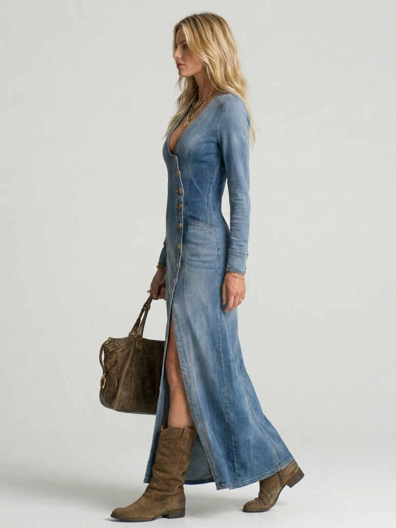 Women's Flowy Button Front Maxi Dress - Effortless Style